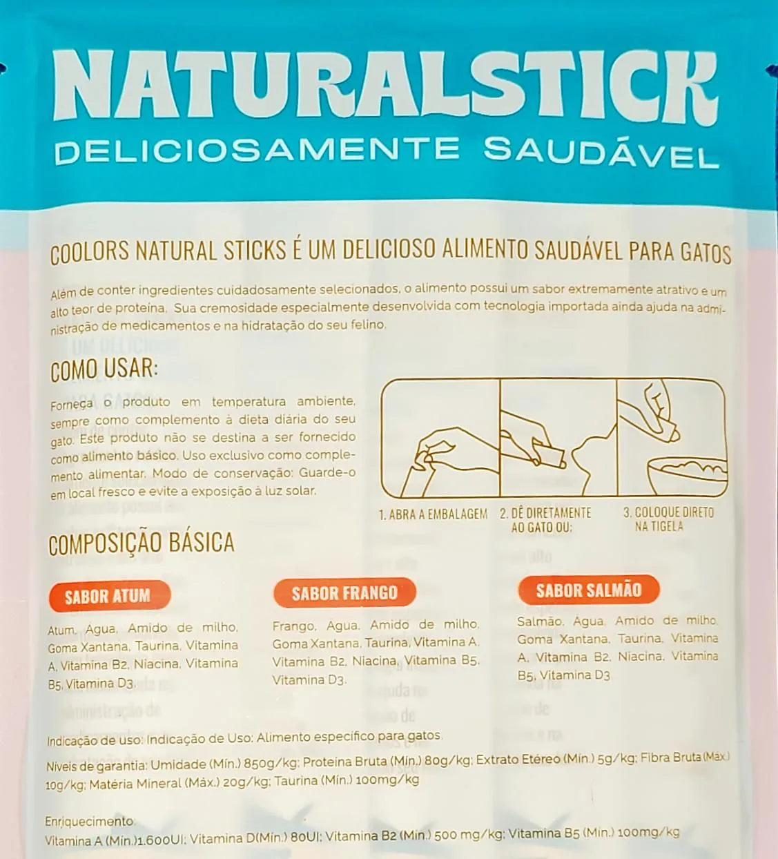 Petisco Coolors Natural Stick Cat Frango 375g - 5pc c/ 75g