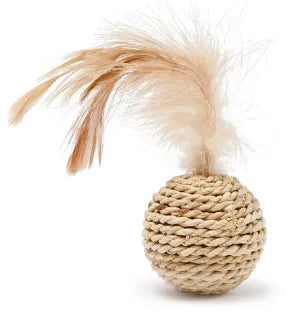 Brinquedo Duplo Bolinhas Sisal Rattan e Pena