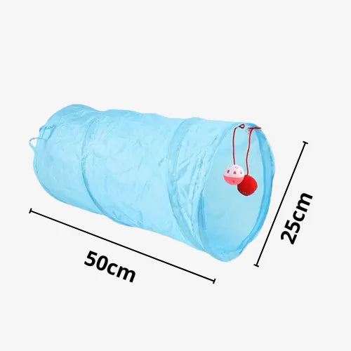 Túnel Poliester Azul 50cm com Brinquedo para Gatos