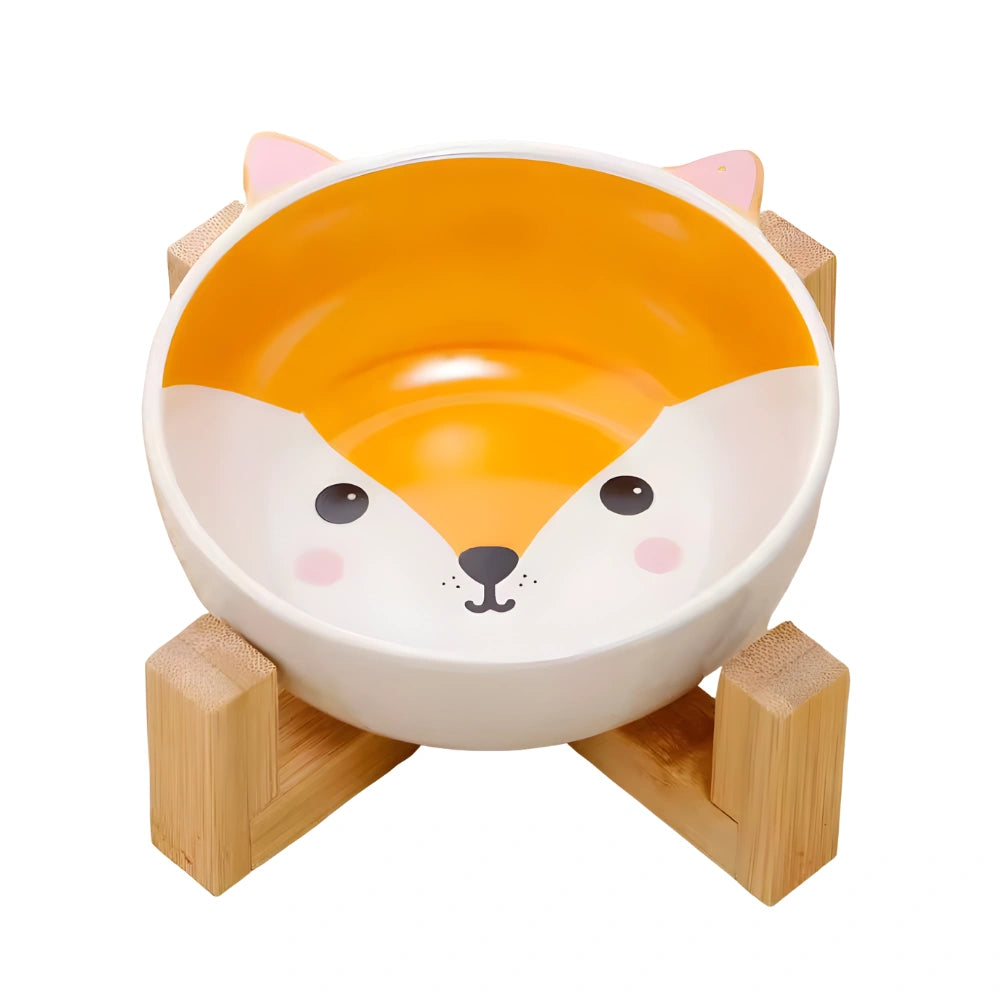 Comedouro Cerâmica Raposa com Suporte de Bambu