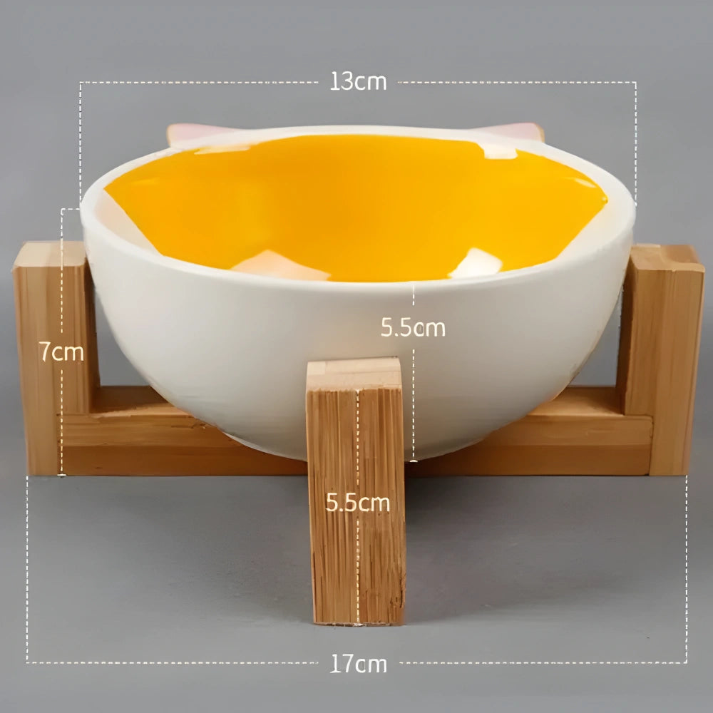 Comedouro Cerâmica Raposa com Suporte de Bambu