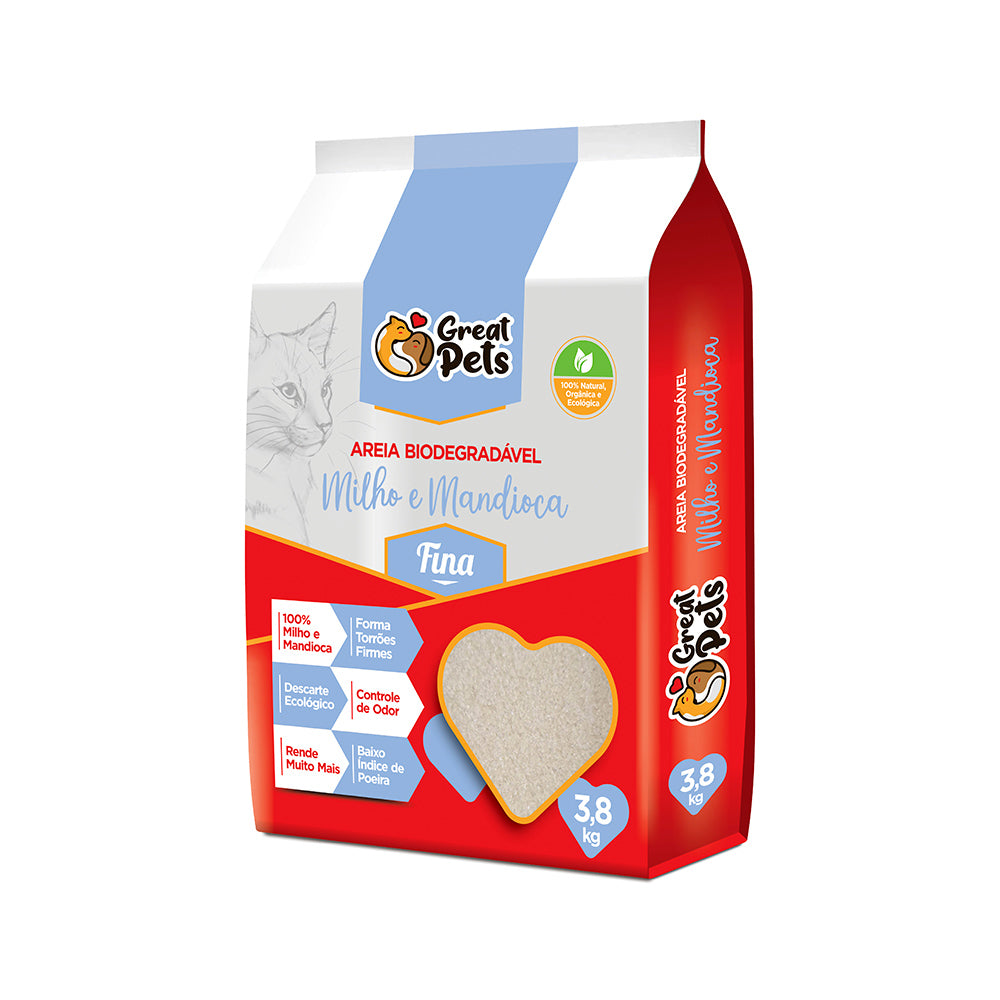 Areia Sanitária Great Pets Biodegradavel Fina - 3,8 Kg