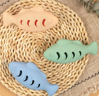 Brinquedo Peixe Silicone para Catnip ou Petiscos Enriquecimento Alimentar