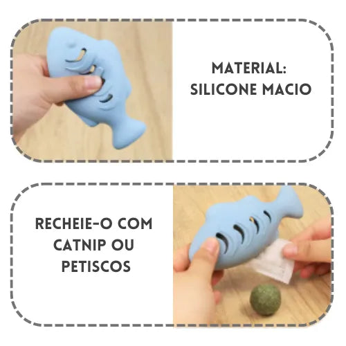 Brinquedo Peixe Silicone para Catnip ou Petiscos Enriquecimento Alimentar