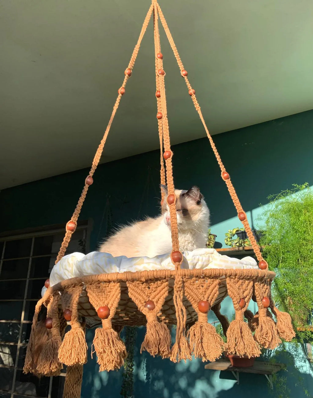 Cama Macramê Suspensa Maine Coon - Artesanal