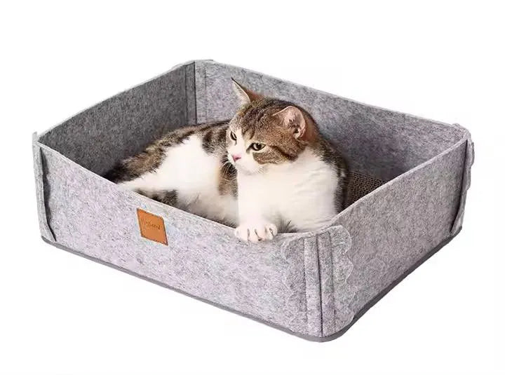 Cama Feltro Multiuso com Arranhador para Gatos