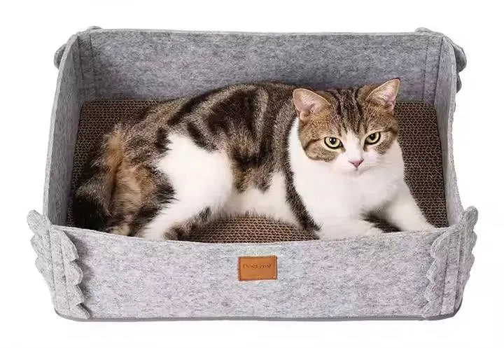 Cama Feltro Multiuso com Arranhador para Gatos