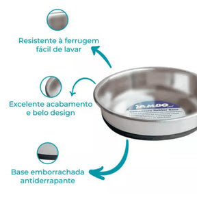 Comedouro Aço Inoxidável com Base Antiderrapante