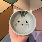 Comedouro Cerâmica Gatinho com Suporte de Bambu
