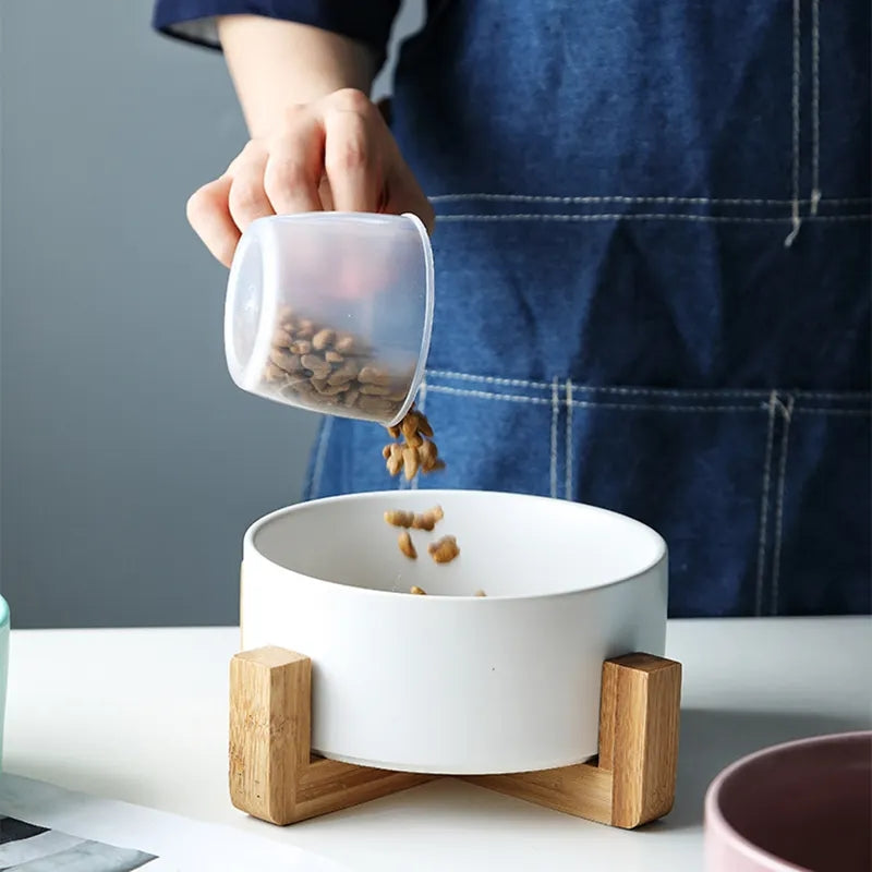 Comedouro/Bebedouro Cerâmica Suporte em Bambu