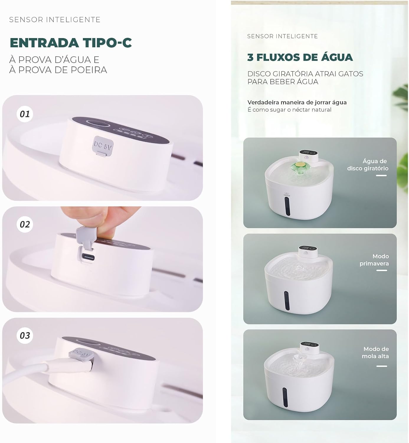 Fonte de Água Bebedouro Automático New Pet com Sensor de Movimento 2,6L