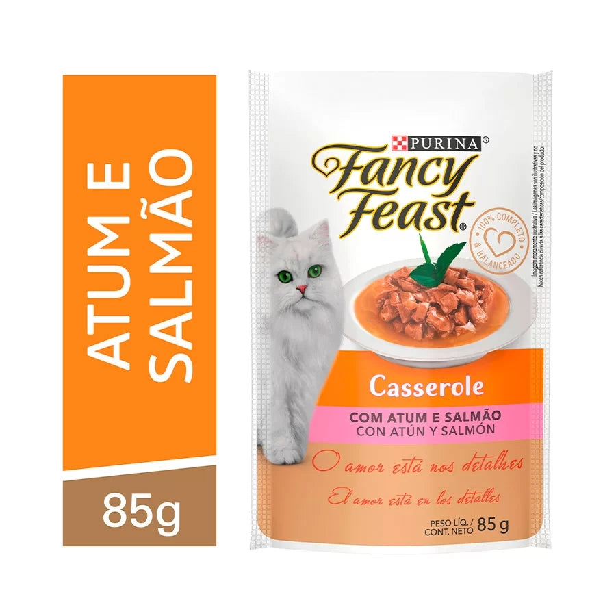Ração Úmida Sachê Fancy Feast Casserole Atum e Salmão 85g
