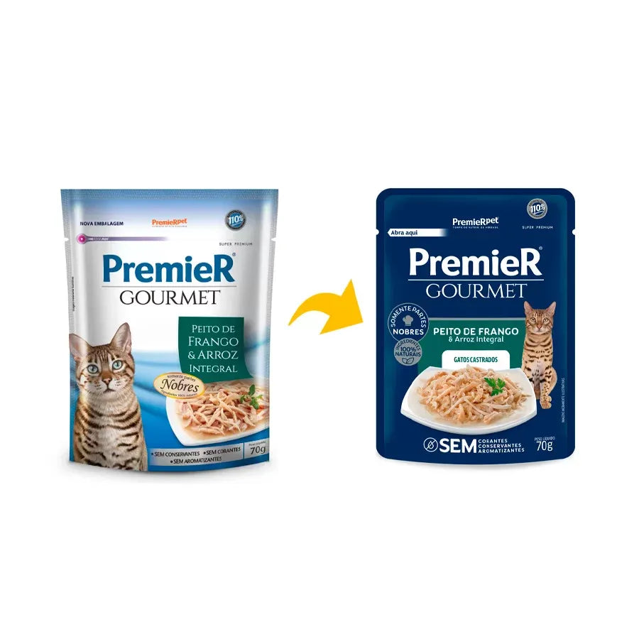 Ração Úmida Sachê Premier Gatos Atum e Frango 70g