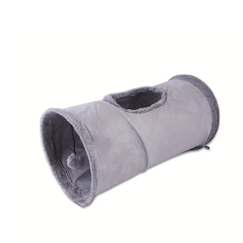 Túnel Peluciado Poliester Cinza com Brinquedo para Gatos