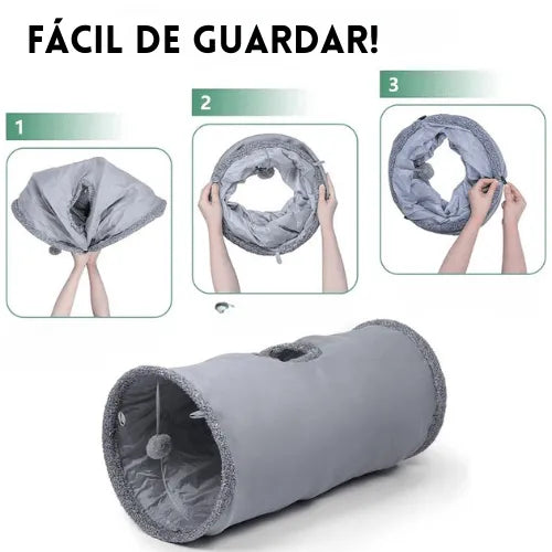 Túnel Peluciado Poliester Cinza com Brinquedo para Gatos