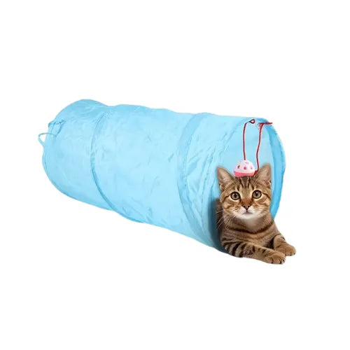 Túnel Poliester Azul 50cm com Brinquedo para Gatos