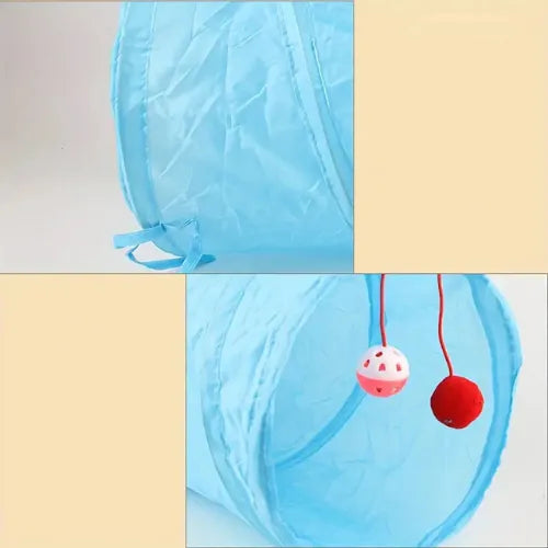 Túnel Poliester Azul 50cm com Brinquedo para Gatos