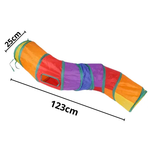 Túnel Poliester Colorido Longo Curvado com Brinquedo para Gatos