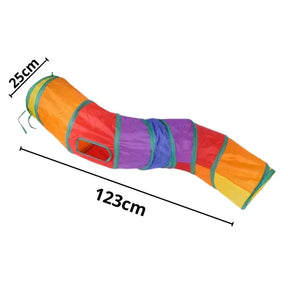 Túnel Poliester Colorido Longo Curvado com Brinquedo para Gatos