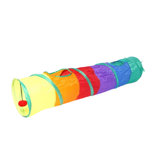 Túnel Poliester Colorido Longo Reto com Brinquedo para Gatos