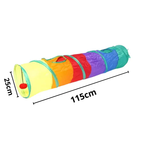 Túnel Poliester Colorido Longo Reto com Brinquedo para Gatos