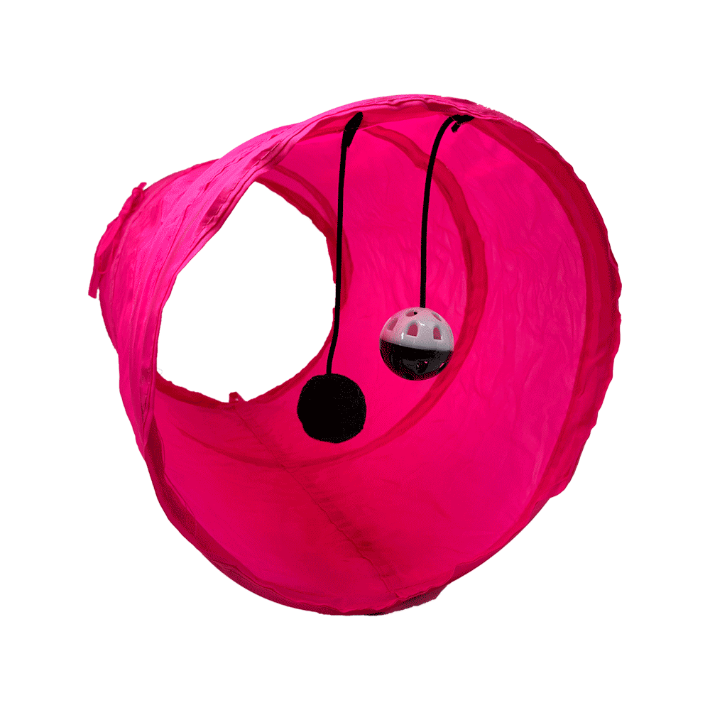 Túnel Poliester Rosa com Brinquedo para Gatos