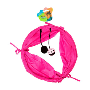 Túnel Poliester Rosa 50cm com Brinquedo para Gatos